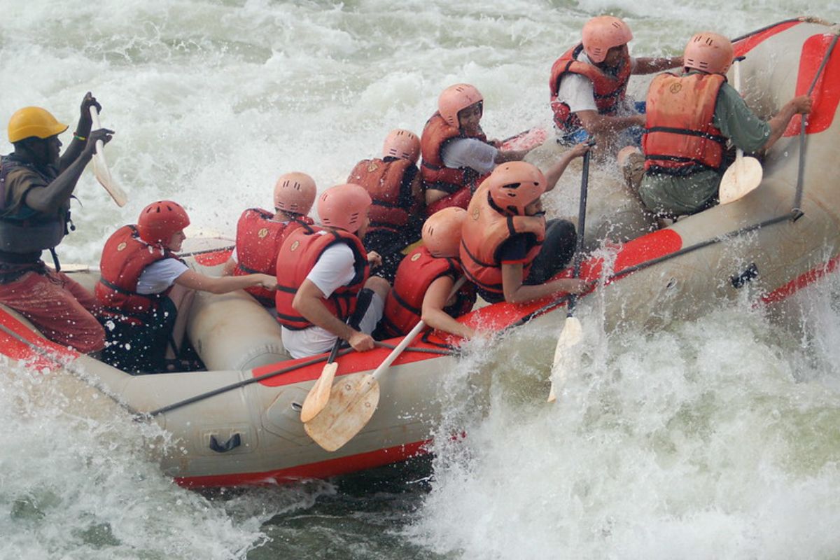 white water rafting along Nile River in Uganda